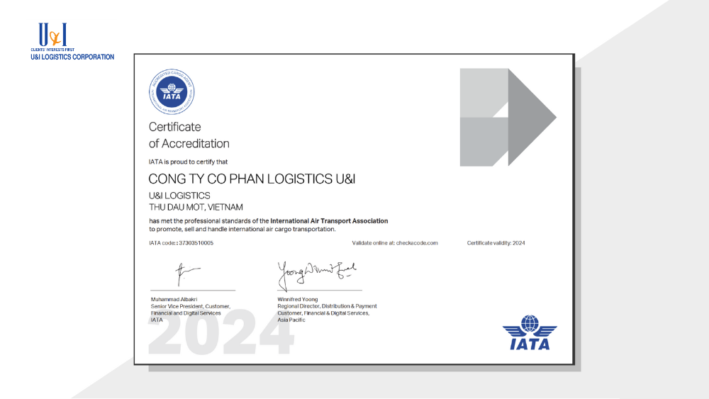 U&I Logistics chính thức gia nhập Hiệp hội Vận tải Hàng không Quốc tế (IATA)