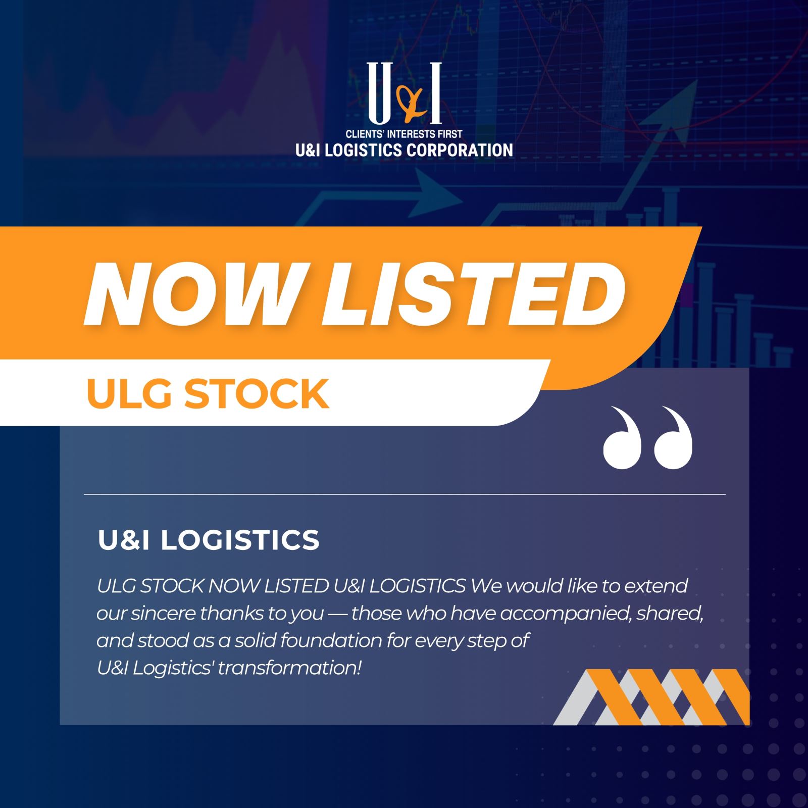 Lời cảm ơn từ U&I Logistics nhân cột mốc niêm yết ULG