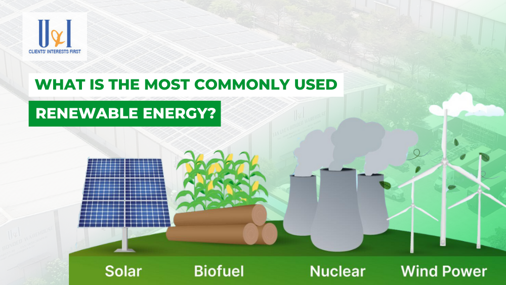 What is the most commonly used renewable energy in green warehouses?