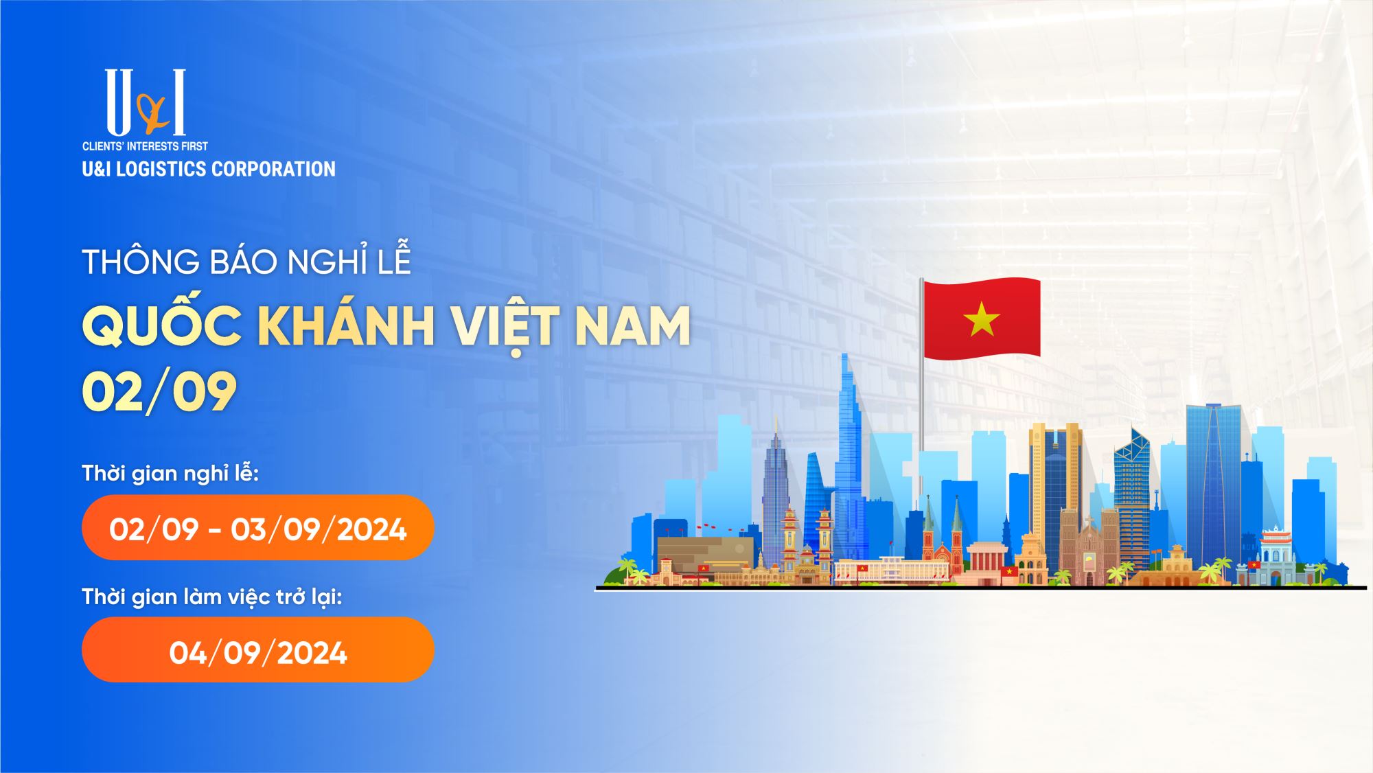 THÔNG BÁO LỊCH NGHỈ LỄ QUỐC KHÁNH VIỆT NAM 2/9/2024